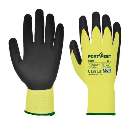 Portwest A625 Vis-Tex Cut Resistant Work Gloves PU Palm Coated Gloves Yellow/Black, Medium