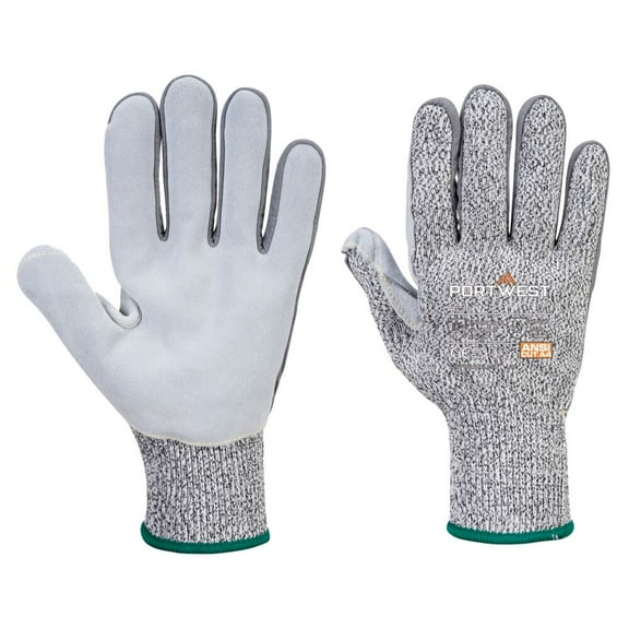 Portwest A630 Cut Resistant Work Gloves Razor Lite Leather Palm Gloves Gray, Small