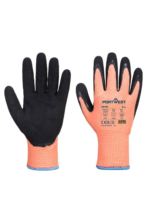 A646 Vis-Tex Winter HR Cut Nitrile Gloves Orange/Black, Large