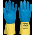 thumbnail image 1 of Portwest A801Y4RM Double Dipped Medium Latex Gauntlet Gloves- Yellow & Blue, 1 of 1