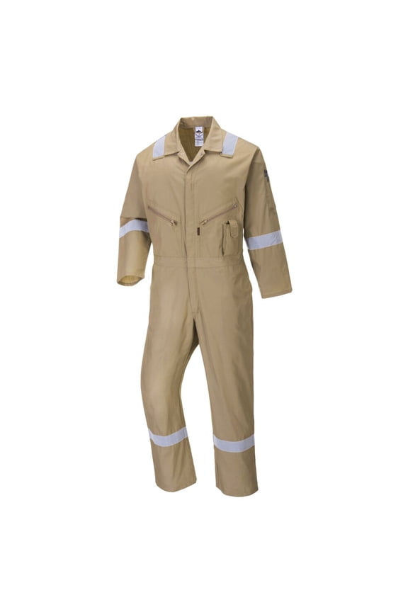 C814 Iona Lightweight Reflective Cotton Coverall Khaki, Small