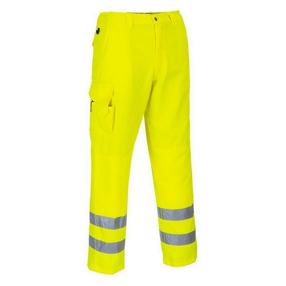 Portwest E046 Mens Reflective Hi-Vis Cargo Pants Yellow Tall, Large