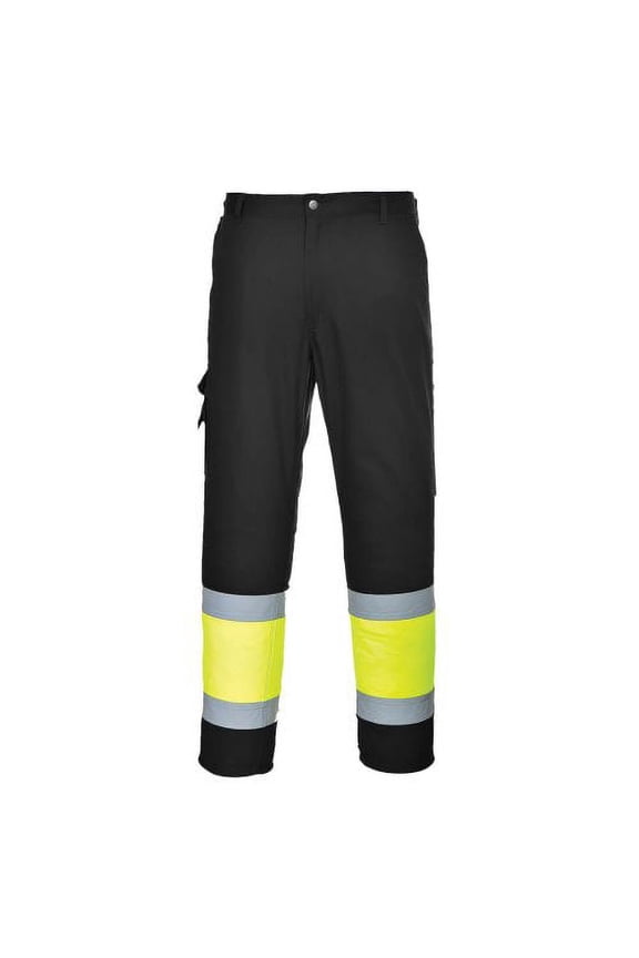 E049 Mens Reflective Two-Tone Hi-Vis Cargo Work Pants Yellow/Black, X-Large