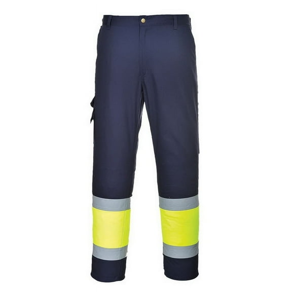 Portwest E049 Mens Reflective Two-Tone Hi-Vis Cargo Work Pants Yellow/Navy, X-Large