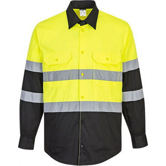 Portwest E066 Mens Reflective Two-Tone Hi-Vis Long Sleeve Work Shirt Yellow/Navy, 3X-Large