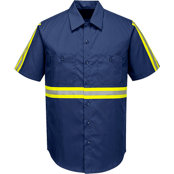 Portwest F124 Mens Reflective Iona Xtra Short Sleeve Work Shirt Navy, X-Large