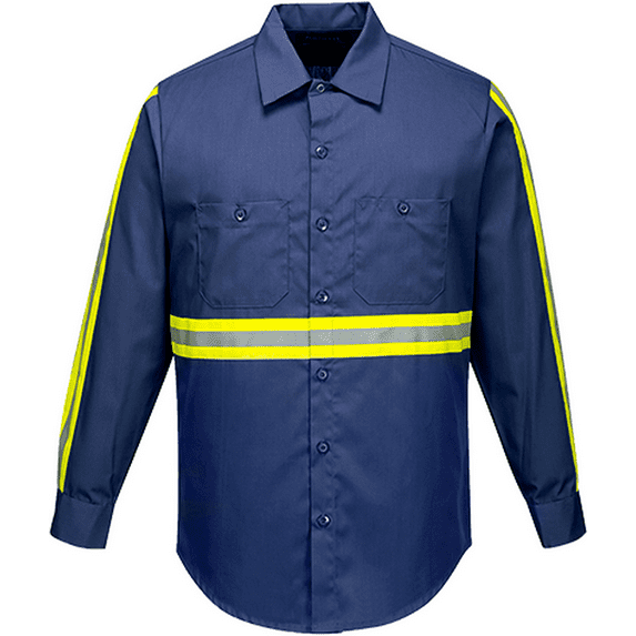 Portwest F125 Mens Reflective Iona Xtra Long Sleeve Work Shirt Navy, 2X-Large