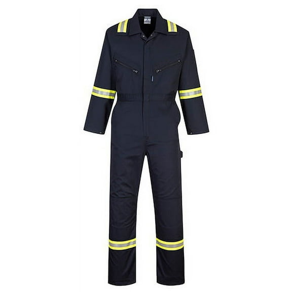 Portwest F128 Mens Modern Reflective Iona Extra Work Coverall Navy, Large