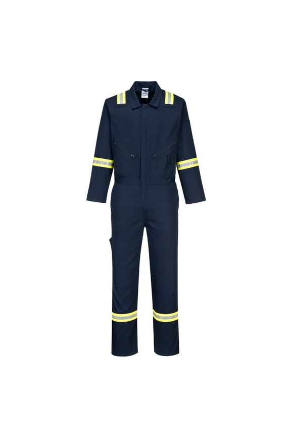 F129 Mens Modern Reflective Iona Extra Cotton Work Coverall Navy, Small