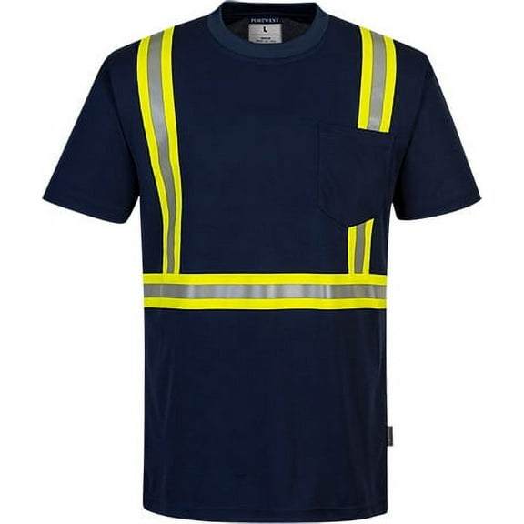 Portwest F131 Mens Reflective Iona Xtra Enhanced Visibility Work T-Shirt Navy, 5X-Large