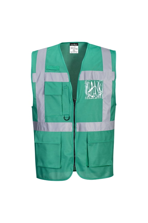 F476 Mens Iona Executive Safety Work Vest with Reflective Tape Bottle Green, 3X-Large