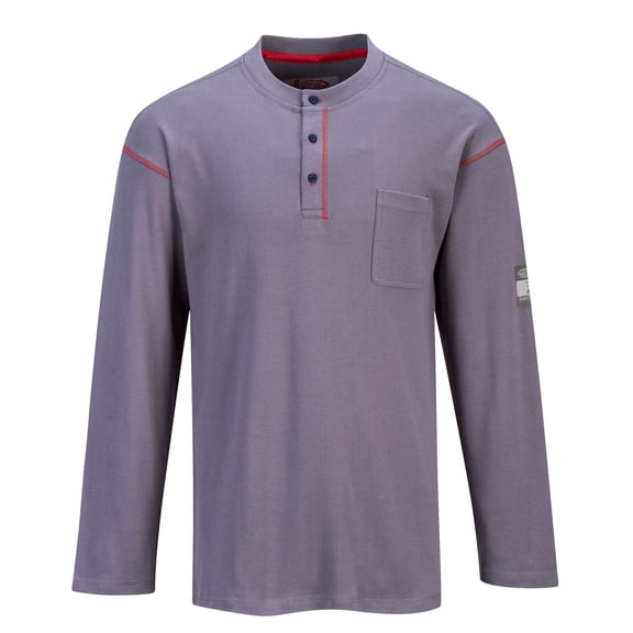 Portwest FR02 Mens Bizflame Flame Resistant Henley Long Sleeves Work Sweatshirt Gray, 3X-Large