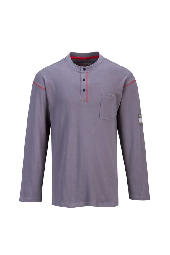 FR02 Mens Bizflame Flame Resistant Henley Long Sleeves Work Sweatshirt Gray, 5X-Large