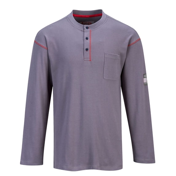 Portwest FR02 Mens Bizflame Flame Resistant Henley Long Sleeves Work Sweatshirt Gray, Small