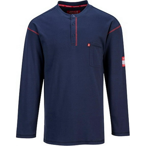 Portwest FR02 Mens Bizflame Flame Resistant Henley Long Sleeves Work Sweatshirt Navy, 5X-Large