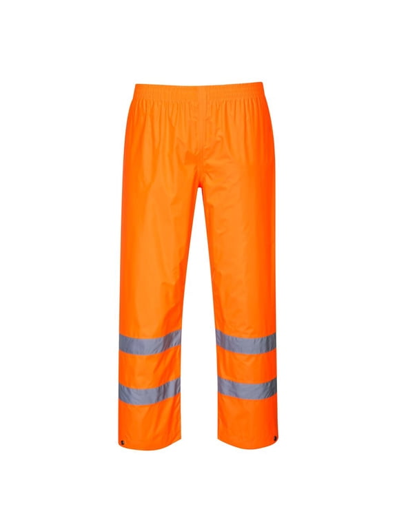 H441 Waterproof Hi Vis Reflective Safety Rain Pants Orange, Large