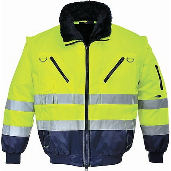 Portwest Hi-Vis 3in1 Pilot Jacket, Yellow/Navy, Medium,
