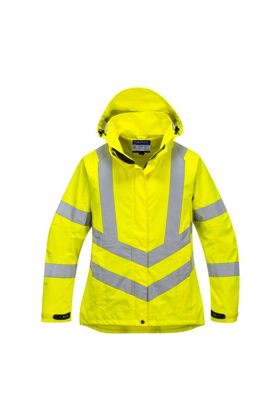 LW70 Women's Hi Vis Reflective Waterproof Rain Jacket Yellow, Small