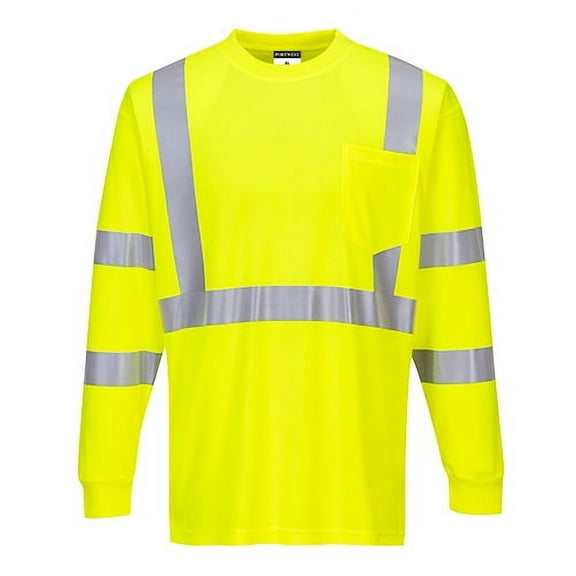 Portwest S192 Hi-Vis Long Sleeve Ribbed Cuff T-Shirt Yellow, Small