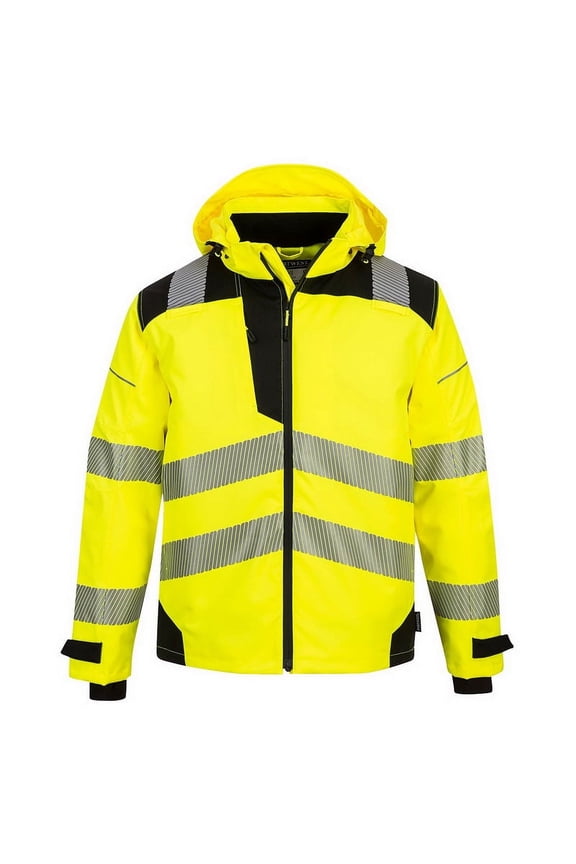 PW360 Men's Premium Hi Vis Reflective Waterproof Safety Jacket Yellow/Black, Small