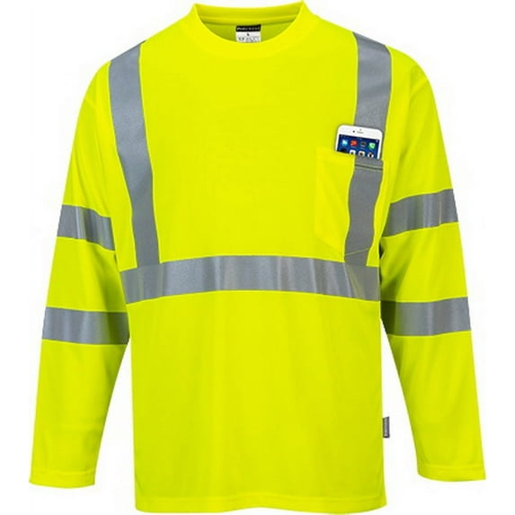 Portwest S191 Hi-Vis Long Sleeve Pocket T-Shirt Yellow, Medium