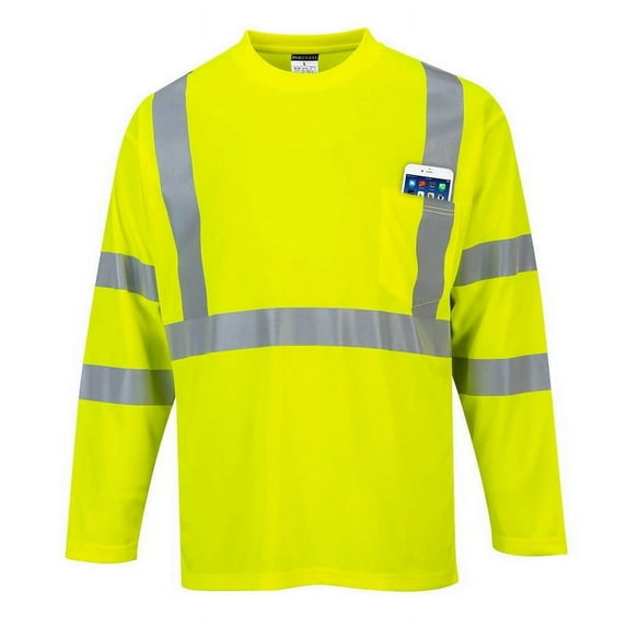 Portwest S191 Hi-Vis Long Sleeve Pocket T-Shirt Yellow Tall, 3X-Large