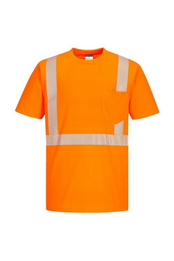 S194 Men's Hi Vis Refelctive Tape Short Sleeve T-Shirt Orange, Medium