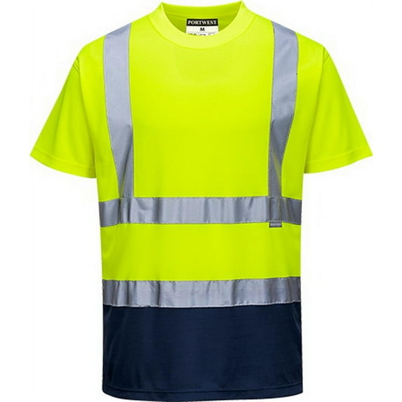 Portwest S378 Two-Tone Reflective Safety Workwear T-Shirt Yellow/Navy, Large