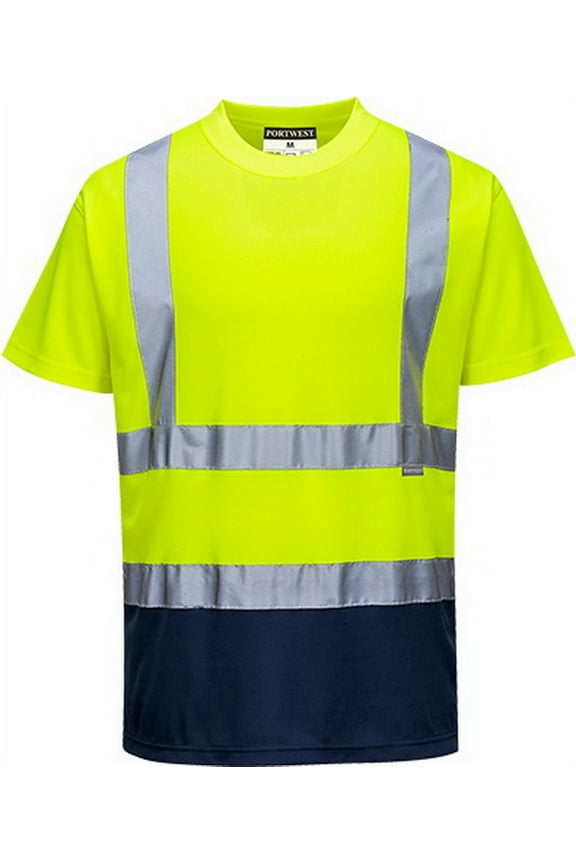 S378 Two-Tone Reflective Safety Workwear T-Shirt Yellow/Navy, Large