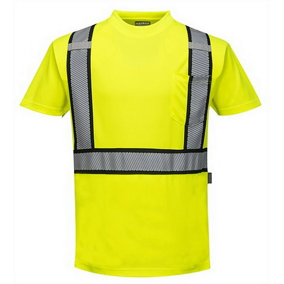 Portwest S395 Detroit Short Sleeve Reflective Safety T-Shirt Yellow/Black, Large