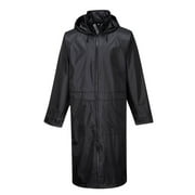 PORTWEST S438 Men's Waterproof Raincoat - Lightweight Long Rain Jacket with Hood and Pockets Black, X-Large