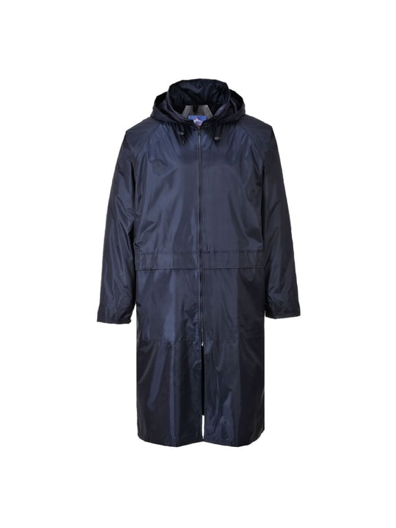 S438 Men's Waterproof Raincoat - Lightweight Long Rain Jacket with Hood and Pockets Navy, Large