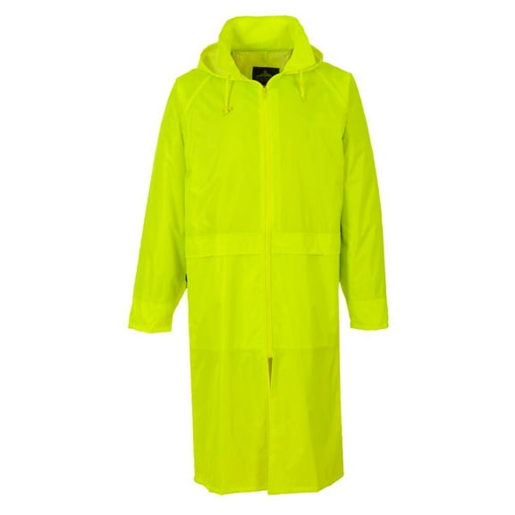 Portwest S438 Men's Waterproof Raincoat - Lightweight Long Rain Jacket with Hood and Pockets Yellow, X-Large