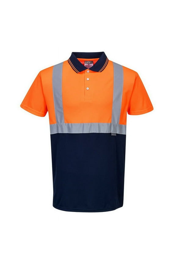 S479 Two-Tone Polo Safety Shirt Orange/Navy, Small