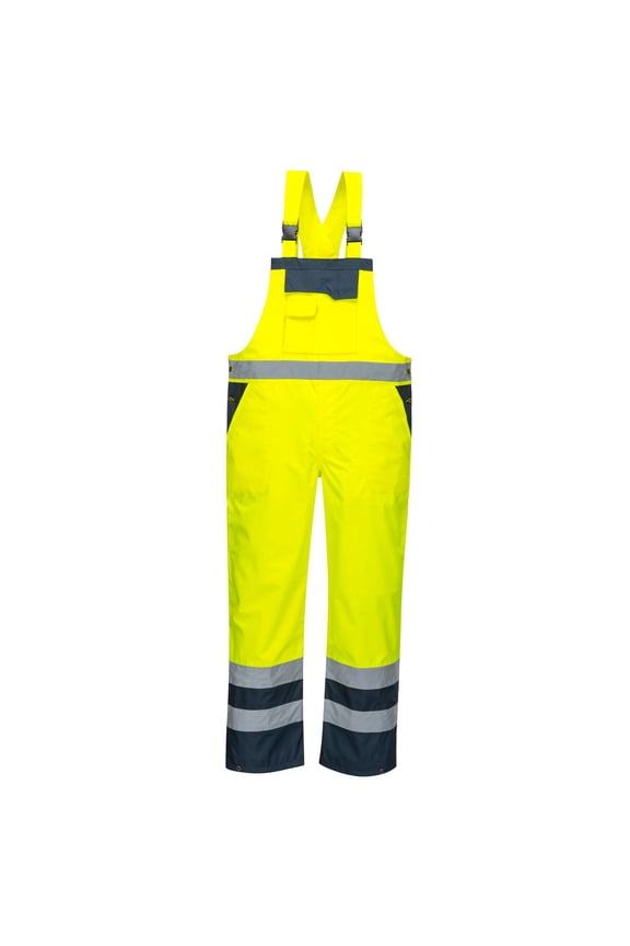 S488 Men's Hi Vis Bib and Brace Work Overalls - Waterproof Breathable Contrast Rain Dungarees Yellow/Navy, 5X-Large