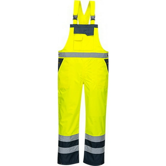 Portwest S488 Men's Hi Vis Bib and Brace Work Overalls - Waterproof Breathable Contrast Rain Dungarees Yellow/Navy, X-Large