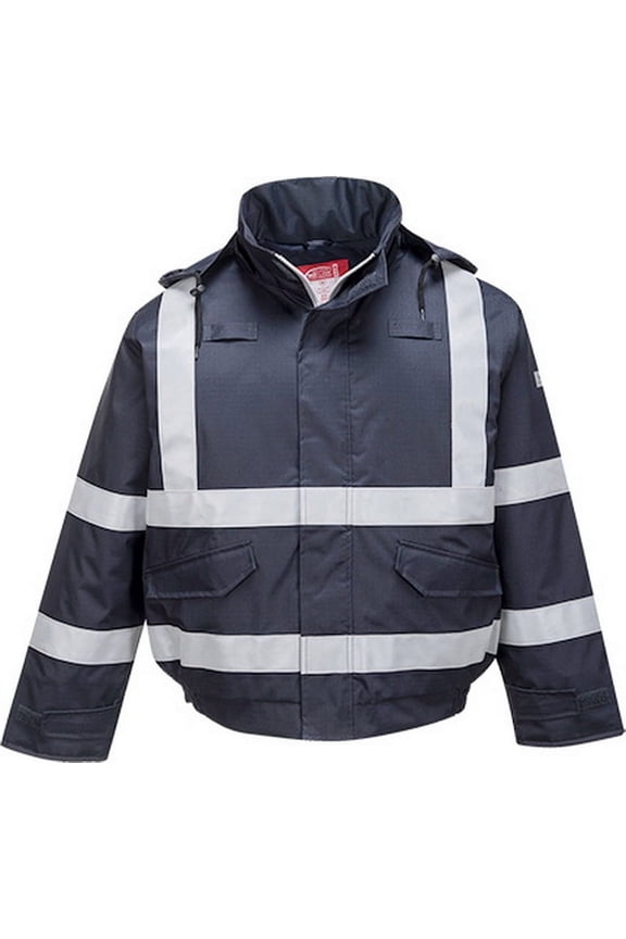 S783 Bizflame FR Flame Resistant Reflective Safety Bomber Jacket Navy, Medium