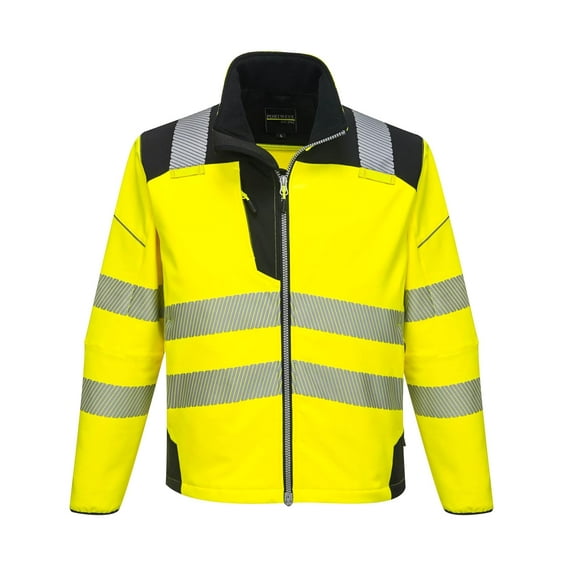 Portwest T402 Men's PW3 Waterproof Hi Vis Safety Jacket - Windproof High Visibility Reflective Softshell Jacket Yellow/Black, Medium