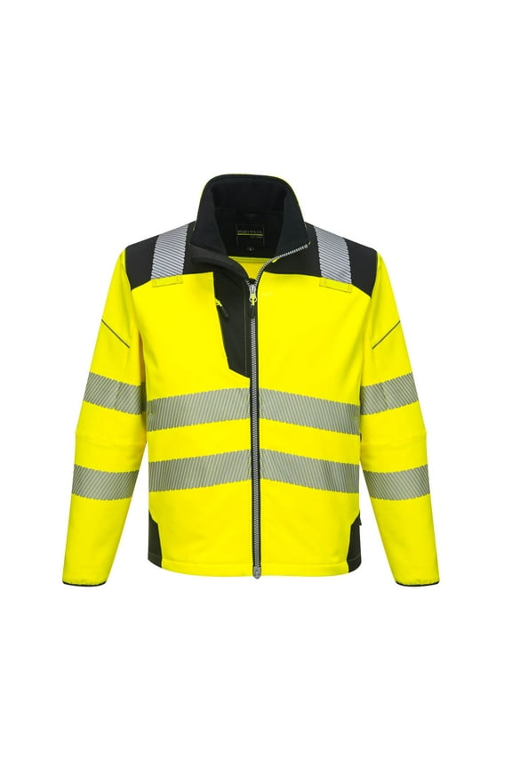 T402 Men's PW3 Waterproof Hi Vis Safety Jacket - Windproof High Visibility Reflective Softshell Jacket Yellow/Black, X-Large