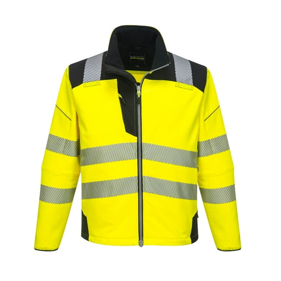 Portwest T402 Men's PW3 Waterproof Hi Vis Safety Jacket - Windproof High Visibility Reflective Softshell Jacket Yellow/Black, XX-Large