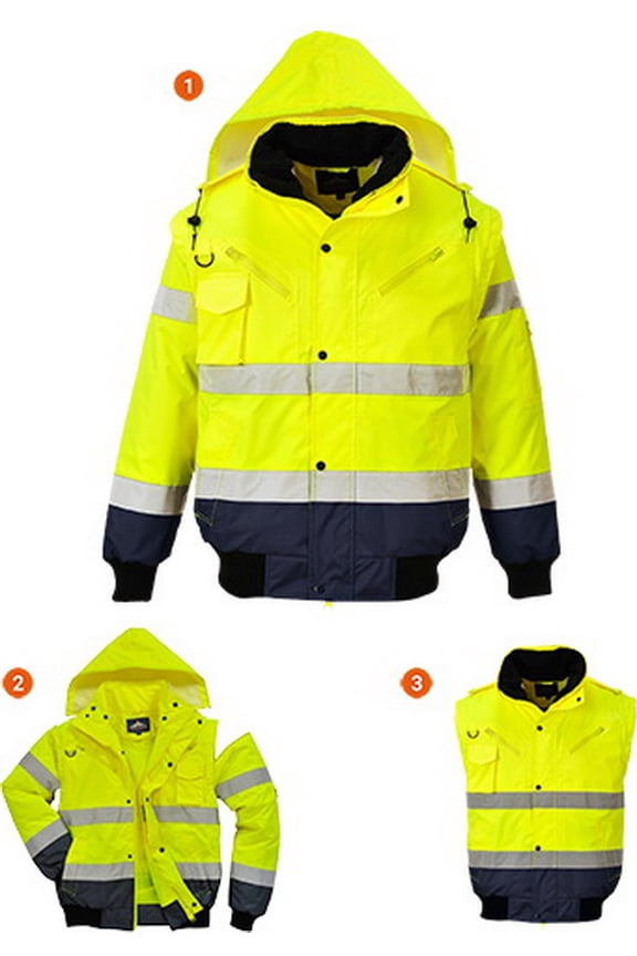 UC465 Hi-Vis Contrast All-Weather Bomber Jacket Yellow/Navy, Medium