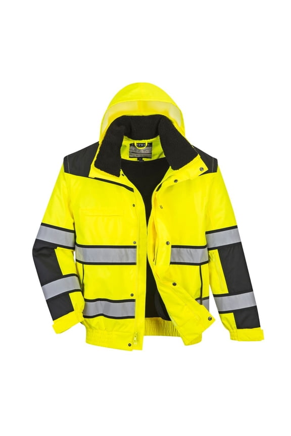 UC466 Men's Hi Vis Reflective Waterproof Safety Bomber Jacket Yellow/Black, Small