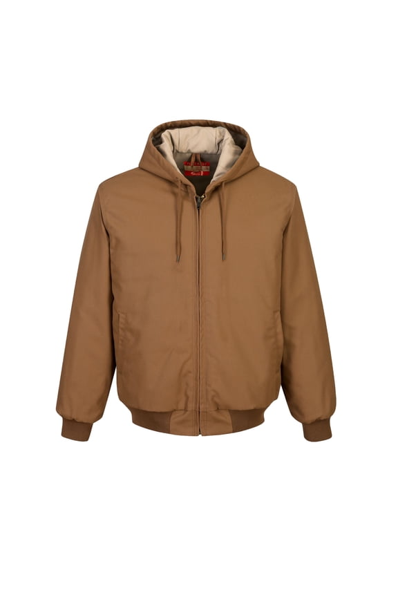 UFR48 Men's Duck Quilt Lined Flame Resistant Winter Hooded Jacket Brown, Medium