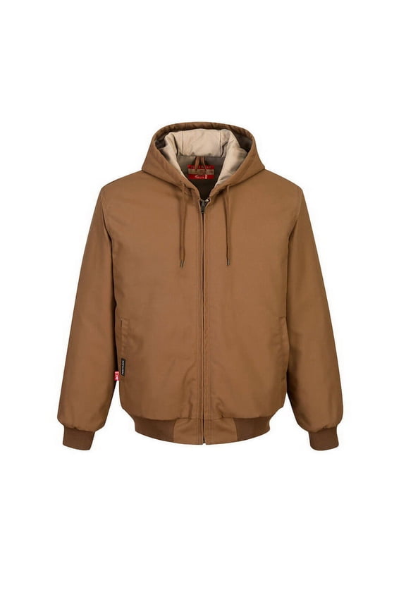 UFR48 Men's Duck Quilt Lined Flame Resistant Winter Hooded Jacket Brown, X-Large