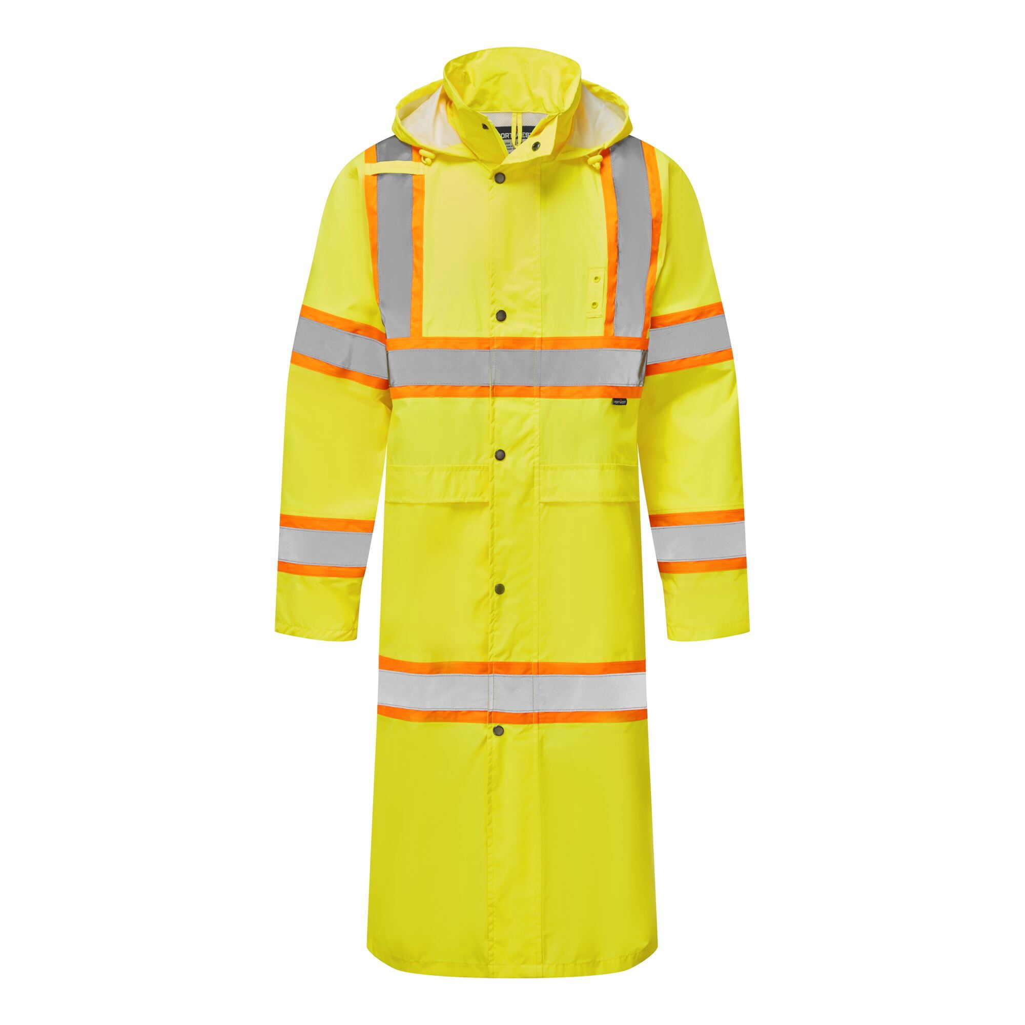 Portwest UH405 Hi Vis Contrast Tape Rain Coat Waterproof Long Length ...