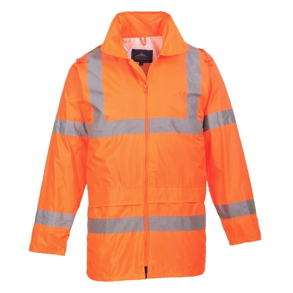 Portwest UH440 Men's Lightweight Waterproof Hi Vis Reflective Rain Jacket Orange, Large