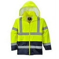 thumbnail image 1 of Portwest UH443 Men's Lightweight Hi Vis Contrast Reflective Classic Rain Jacket Yellow/Black, 7X-Large, 1 of 5