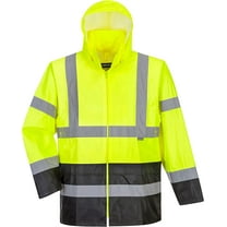Portwest UH443 Men's Lightweight Hi Vis Contrast Reflective Classic Rain Jacket Yellow/Black, Medium