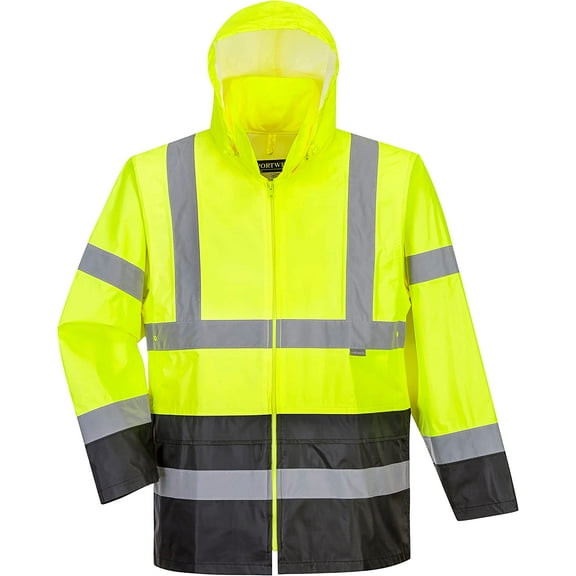 Portwest UH443 Men's Lightweight Hi Vis Contrast Reflective Classic Rain Jacket Yellow/Black, X-Large