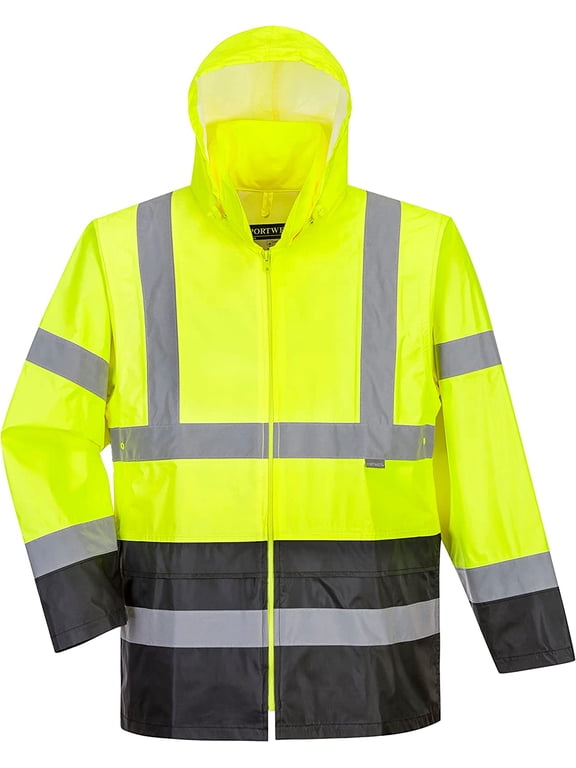 UH443 Men's Lightweight Hi Vis Contrast Reflective Classic Rain Jacket Yellow/Black, XX-Large